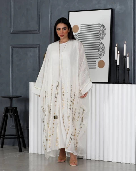 White Linen Bisht IB137 White